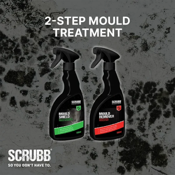 Two spray bottles and '2-Step Mould Treatment' text