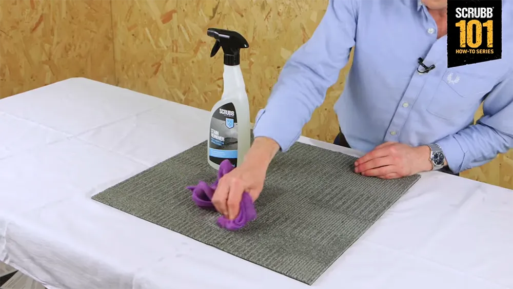Video screenshot of host demonstrating SCRUBB L24 Stain Remover