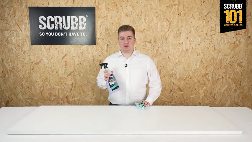 Video screenshot of host demonstrating S31 ALL PURPOSE CLEANER
