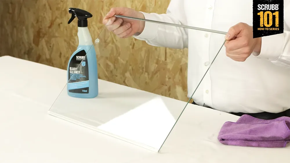 Video screenshot of host demonstrating S32 GLASS CLEANER