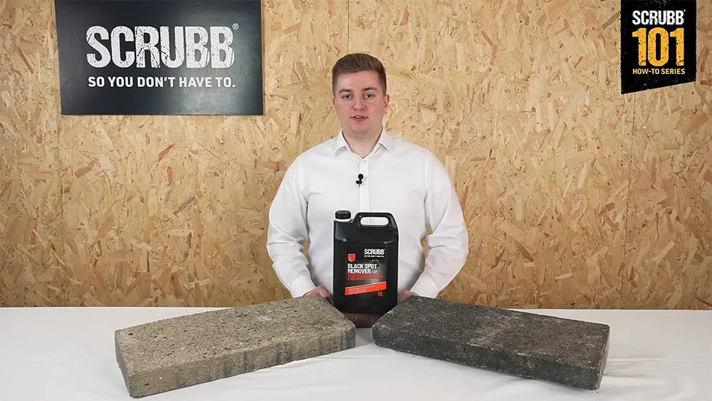 Video screenshot of host demonstrating SCRUBB S69 BLACK SPOT REMOVER